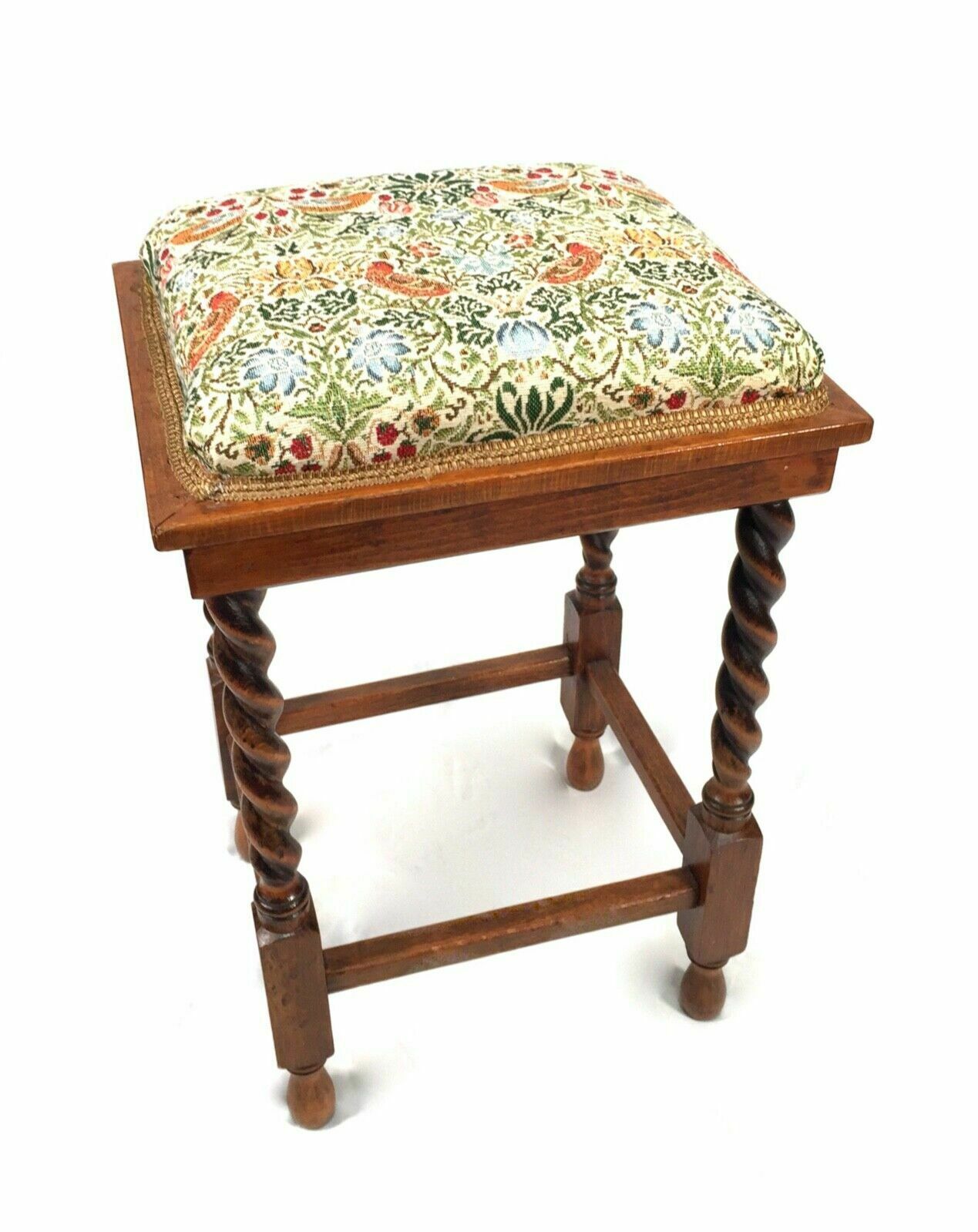 Antique Solid Oak Arts And Crafts Barley Twist Stool / Seat C1920 Nouveau Fabric photo furniture