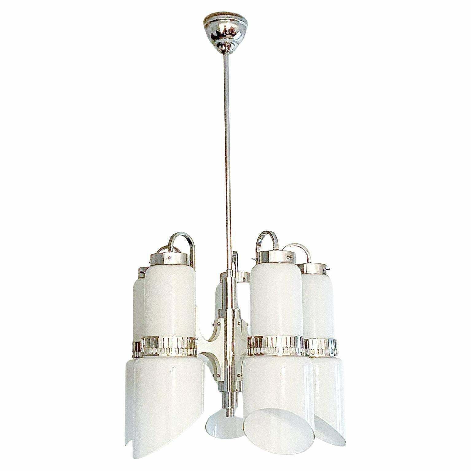Italian Space Age Chandelier In Murano Glass And Steel, Vistosi 1960s photo 2800.0