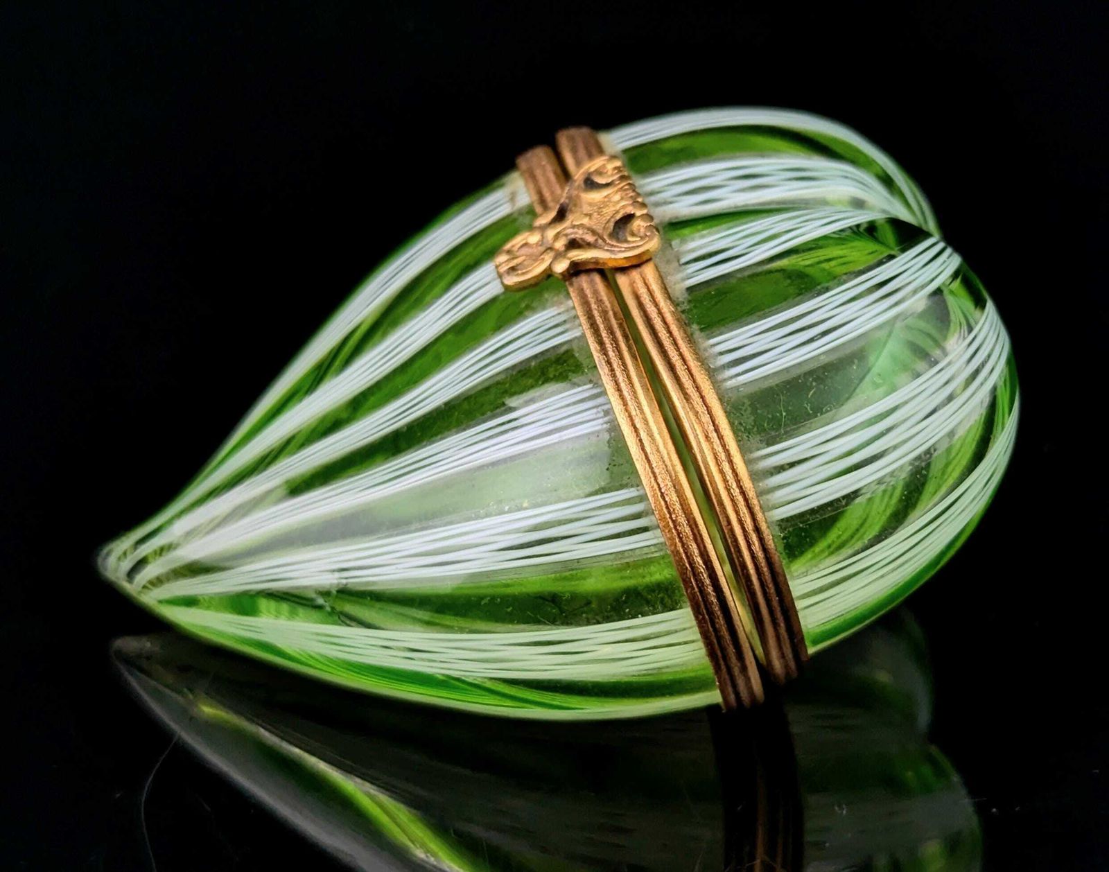 Antique Glass Witches Heart Box, Striped Glass photo 299.0