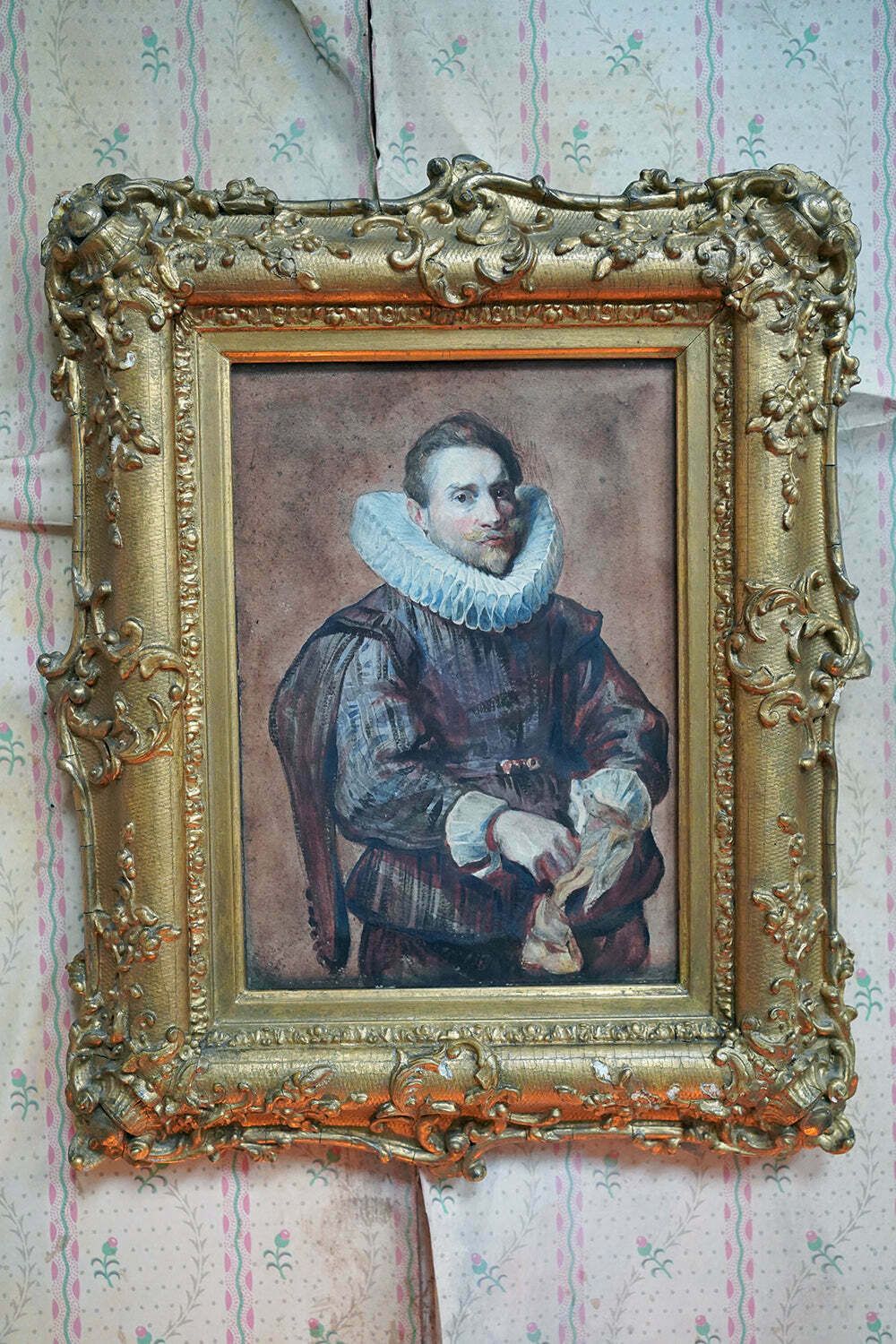 After Sir Anthony Van Dyck; A Mid 19thc Watercolour Portrait Of A Gentleman Putting On His Gloves C.1830 40 photo furniture