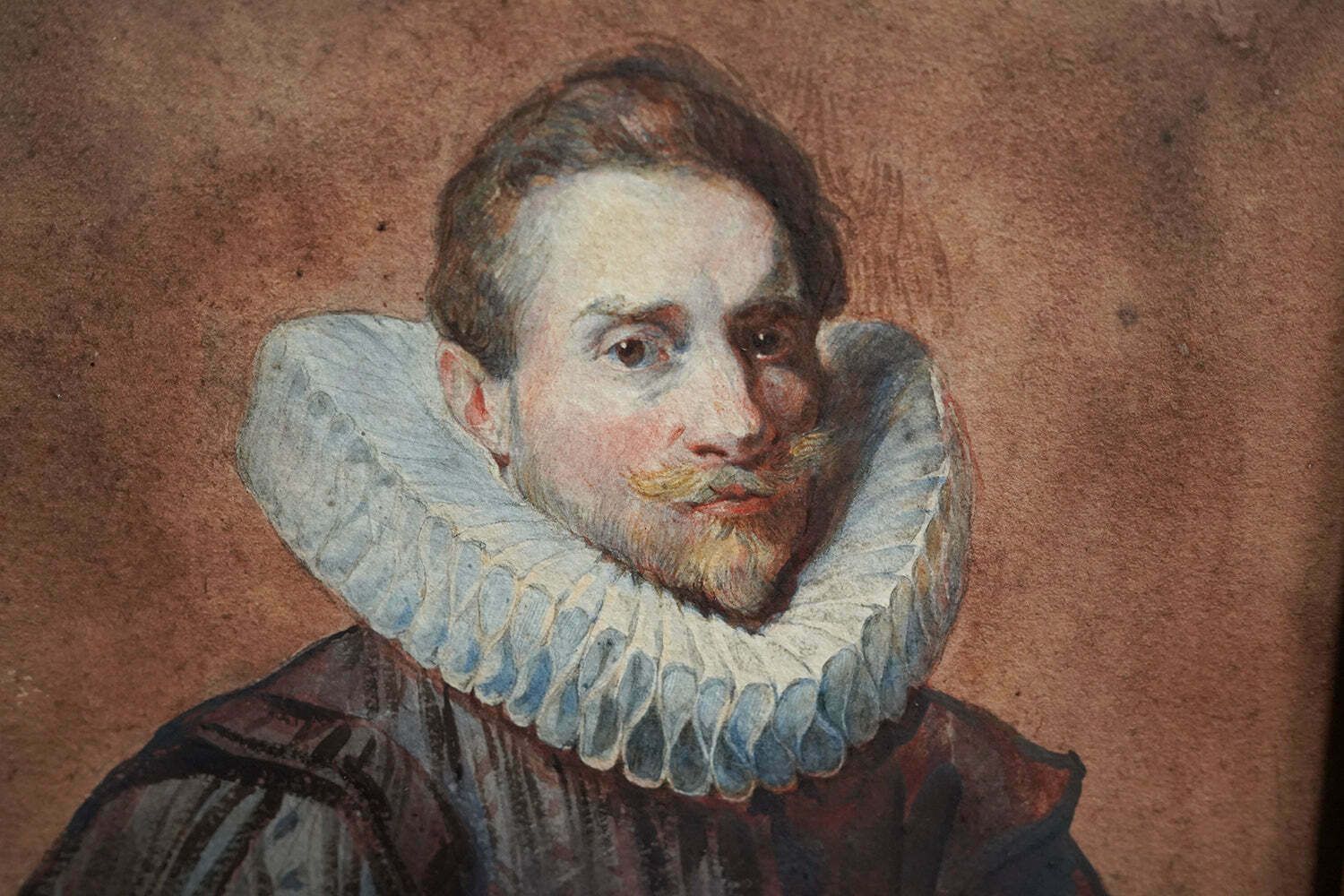 After Sir Anthony Van Dyck; A Mid 19thc Watercolour Portrait Of A Gentleman Putting On His Gloves C.1830 40 photo 1800.0