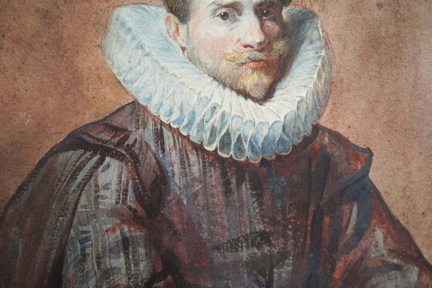 After Sir Anthony Van Dyck; A Mid 19thc Watercolour Portrait Of A Gentleman Putting On His Gloves C.1830 40 photo vinterior