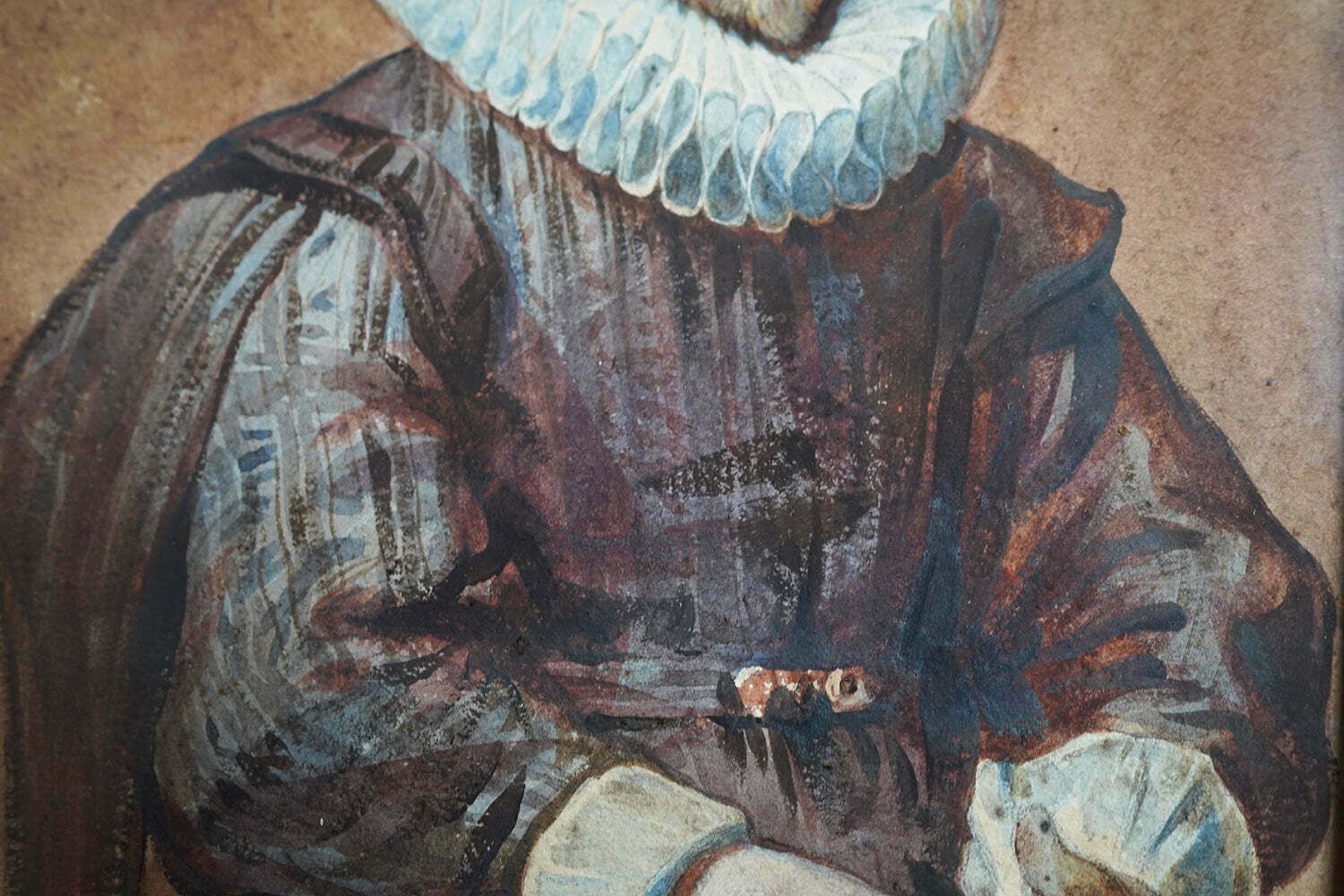After Sir Anthony Van Dyck; A Mid 19thc Watercolour Portrait Of A Gentleman Putting On His Gloves C.1830 40 photo buy