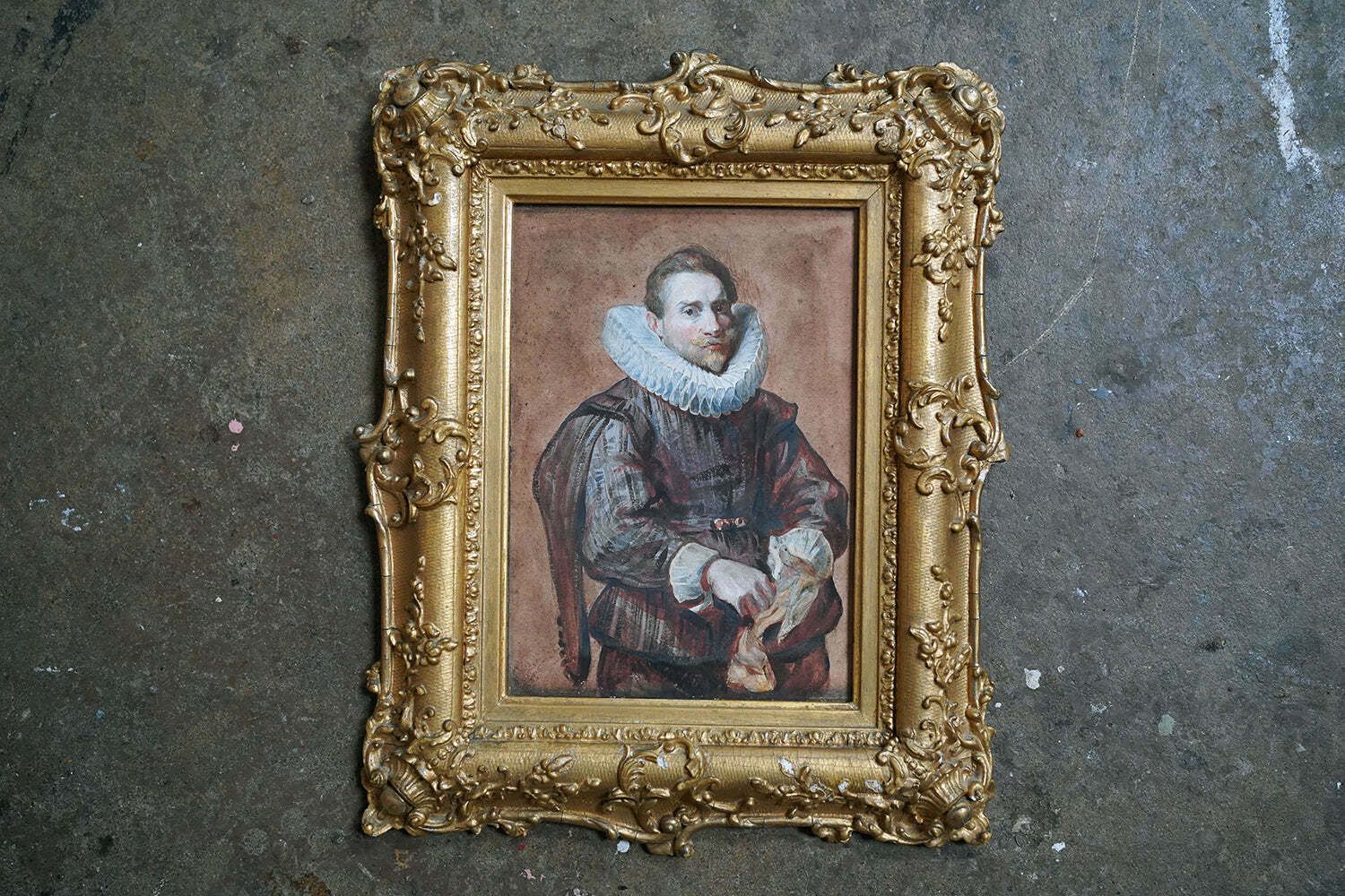 photo furniture After Sir Anthony Van Dyck; A Mid 19thc Watercolour Portrait Of A Gentleman Putting On His Gloves C.1830 40