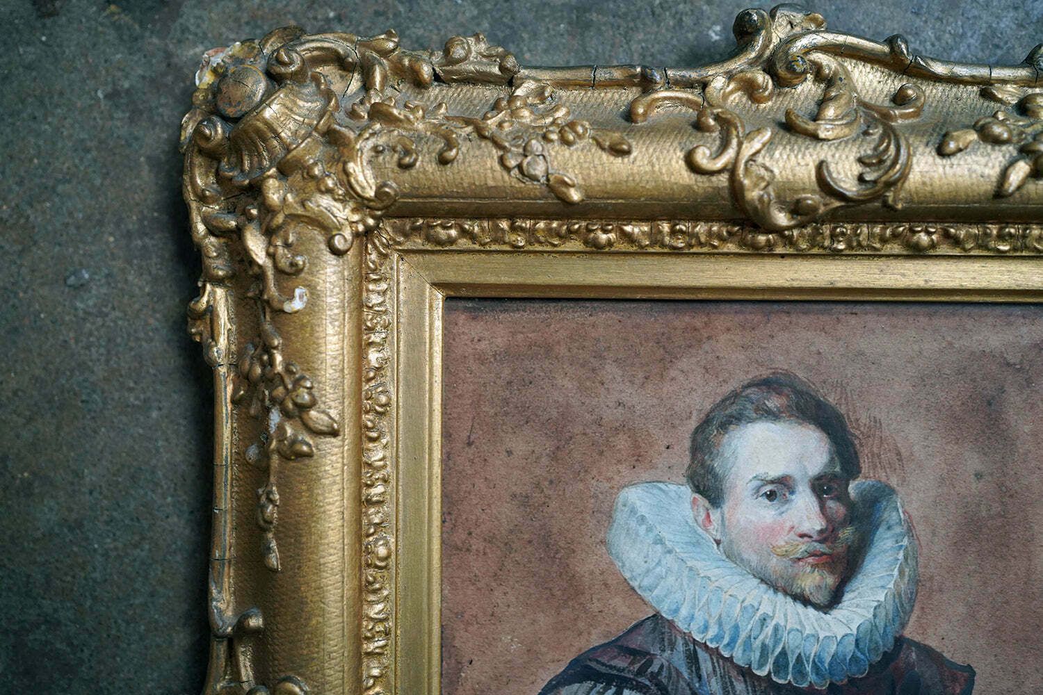 Art After Sir Anthony Van Dyck; A Mid 19thc Watercolour Portrait Of A Gentleman Putting On His Gloves C.1830 40 photo