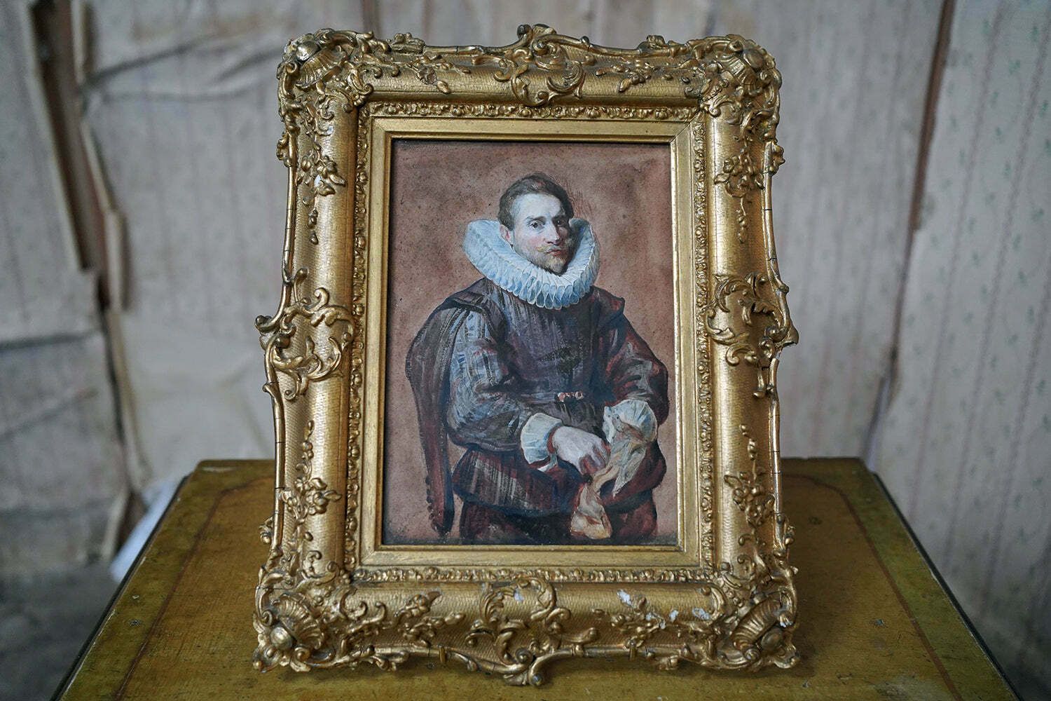 1800.0 After Sir Anthony Van Dyck; A Mid 19thc Watercolour Portrait Of A Gentleman Putting On His Gloves C.1830 40 photo