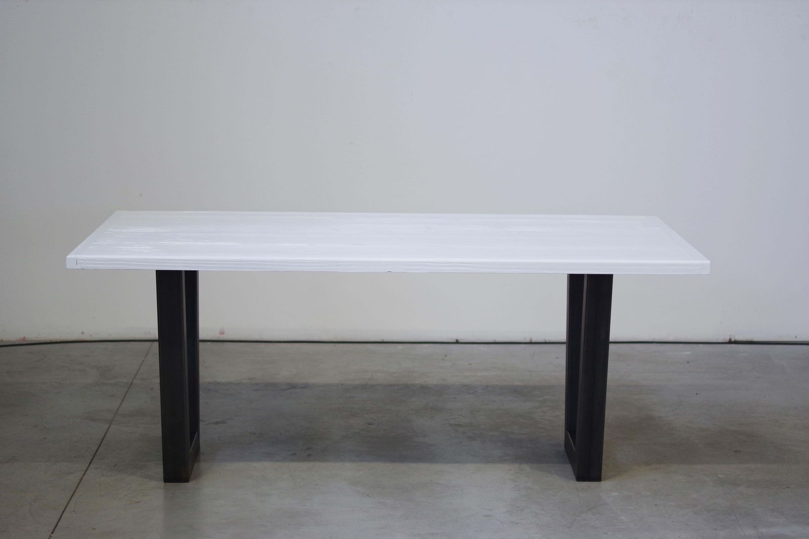 Handcrafted White Lacquered Brushed Fir Table With Iron Legs, 2020 photo furniture