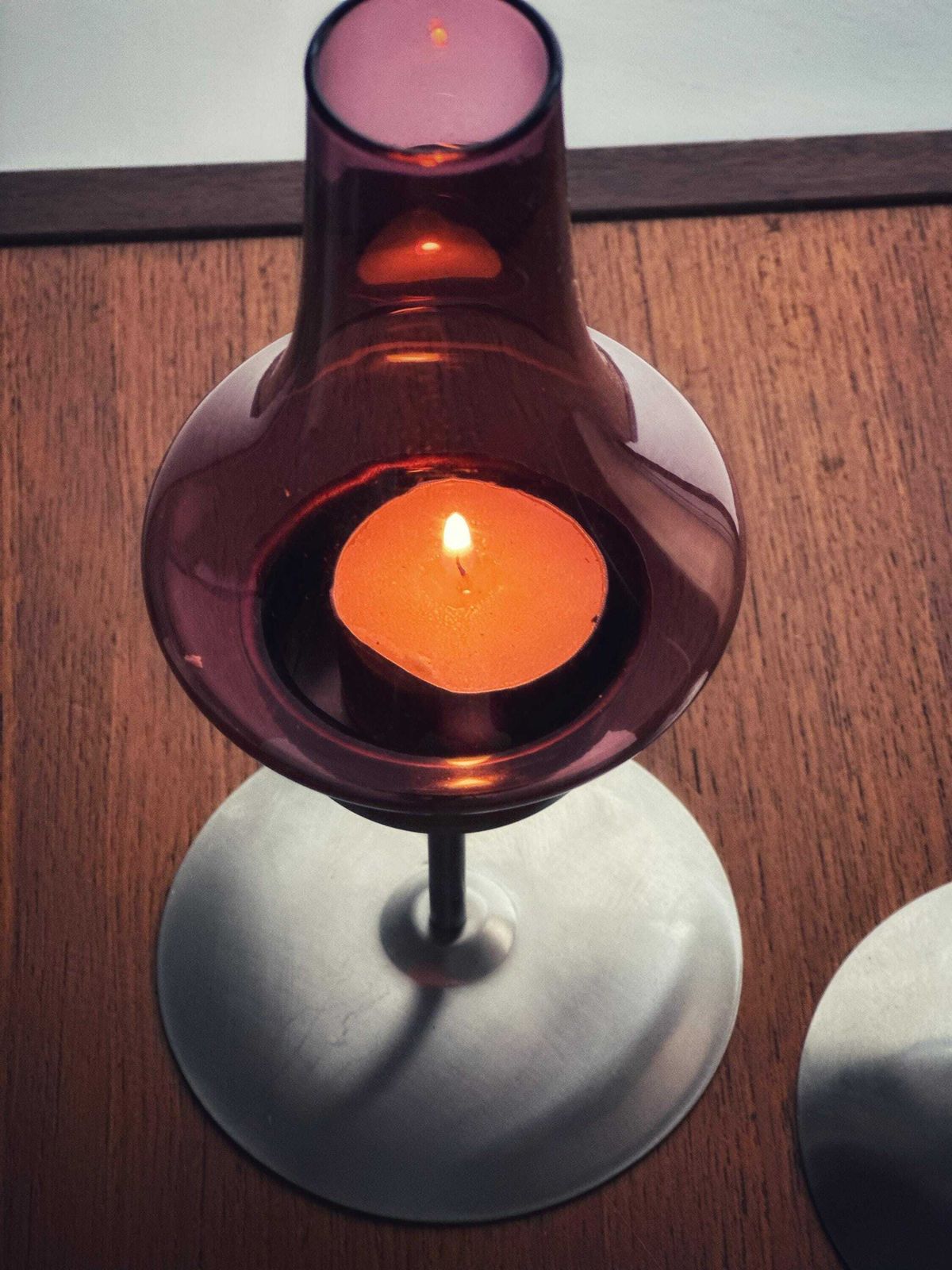 Vintage 1960s Scandi Style Candle Holders   Amethyst Glass   Old Hall Uk photo Home Decor
