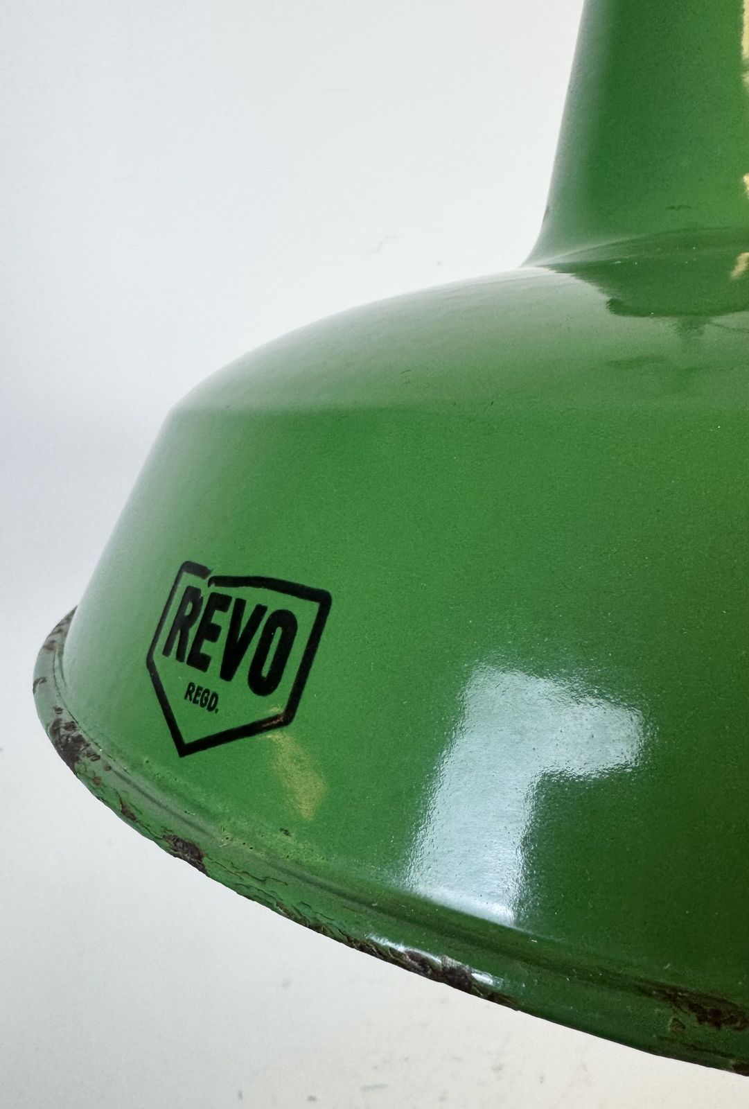 Industrial Green Enamel Factory Pendant Lamp From Revo, 1950s, 4x photo for sale