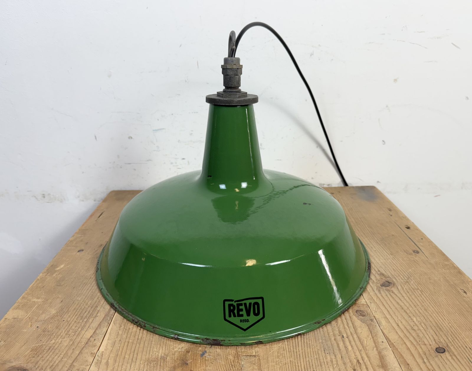 Industrial Green Enamel Factory Pendant Lamp From Revo, 1950s, 4x photo 239.0