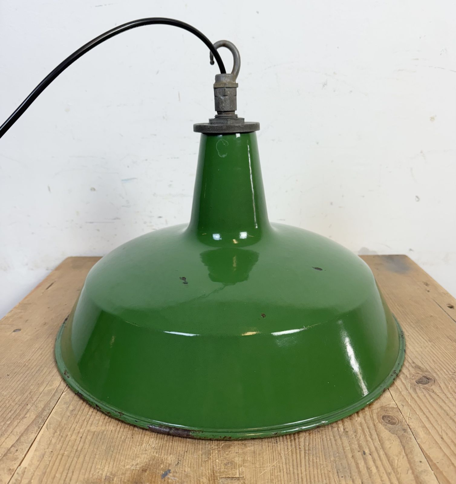 Industrial Green Enamel Factory Pendant Lamp From Revo, 1950s, 4x photo vintage