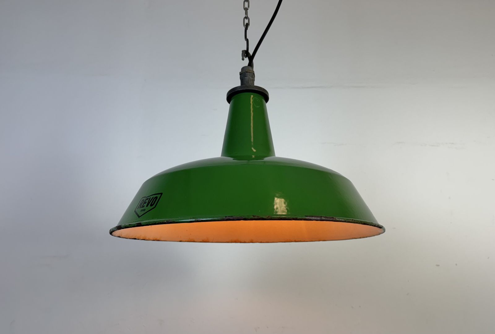 photo for sale Industrial Green Enamel Factory Pendant Lamp From Revo, 1950s, 4x