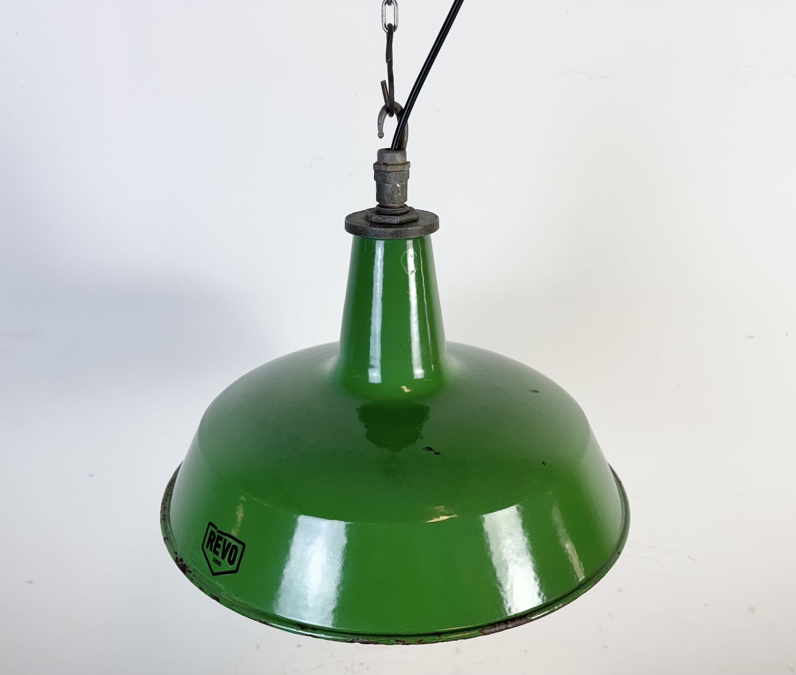 239.0 Industrial Green Enamel Factory Pendant Lamp From Revo, 1950s, 4x photo