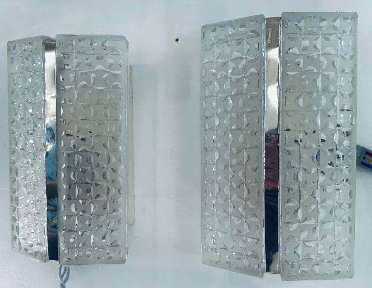 394.0 Pair Of 1960s Kaiser Leuchten Frosted Glass & Chrome Wall Lights photo