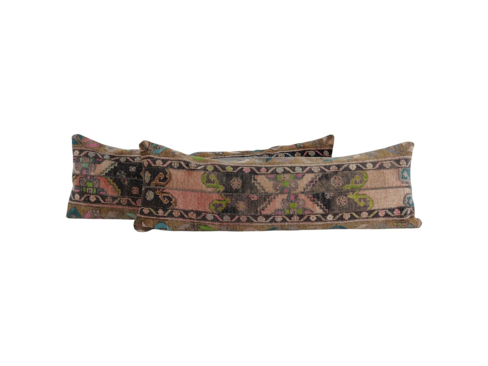 Set Of Two Turkish Oushak Pillows   Pair Dark Brown Green Faded Wool Bedding Covers For Unique Home Accents