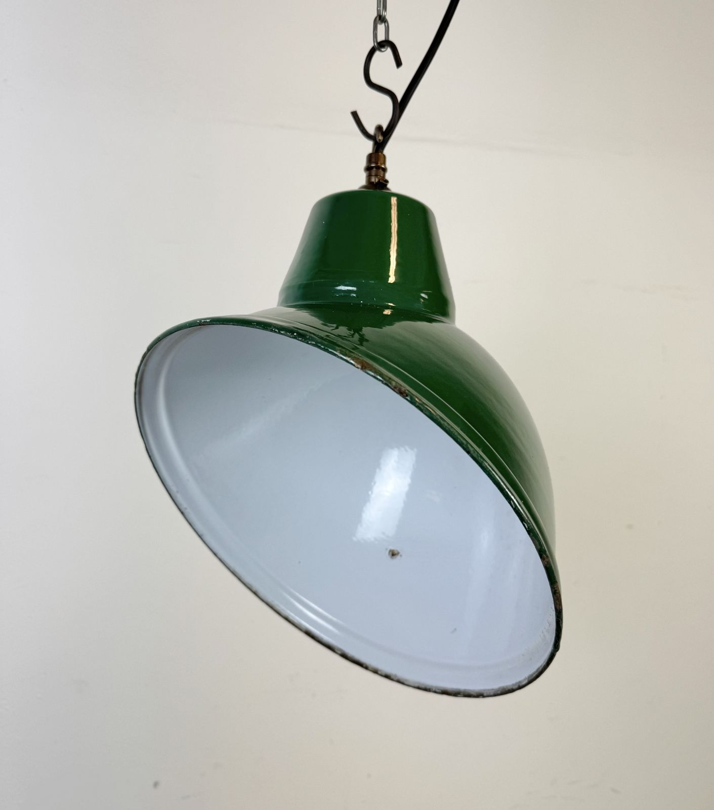 Industrial Green Enamel Factory Pendant Lamp, 1960s, 3x photo for sale