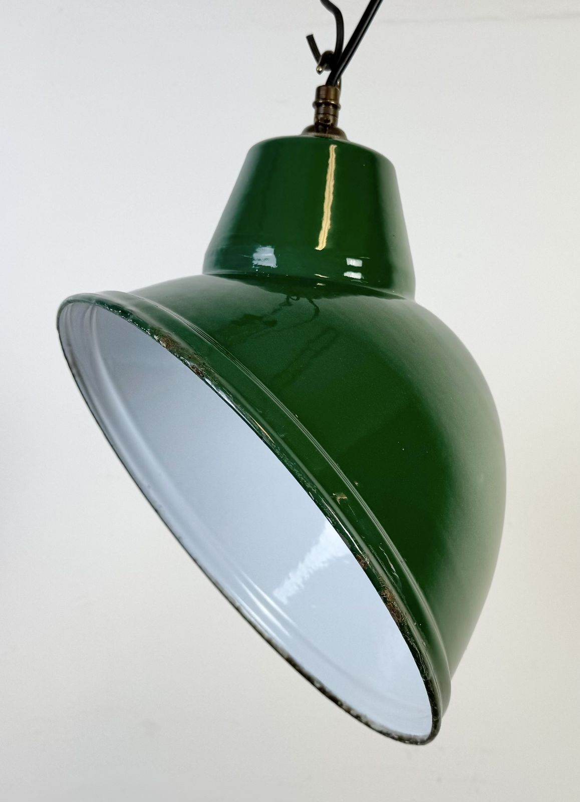 Industrial Green Enamel Factory Pendant Lamp, 1960s, 3x photo buy