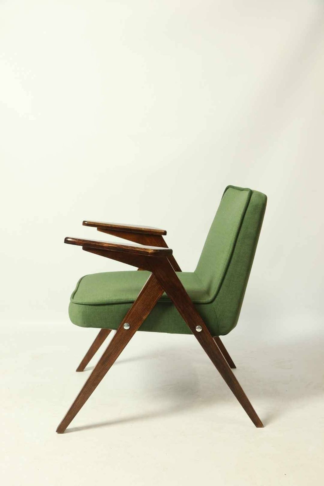 Vintage Fauteuil Mid Century Design, Woonkamer, Groen Palmstof, Scandinavische Houten Fauteuil, Jaren 1960