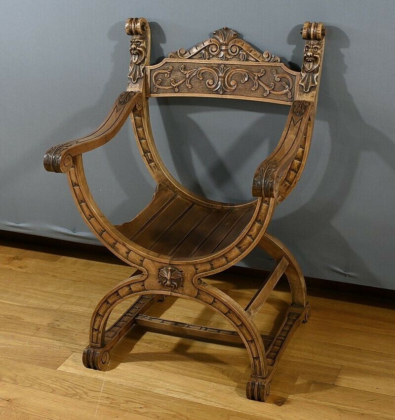 Dagobert Armchair In Walnut, Medieval Style – Late 19th Century photo furniture