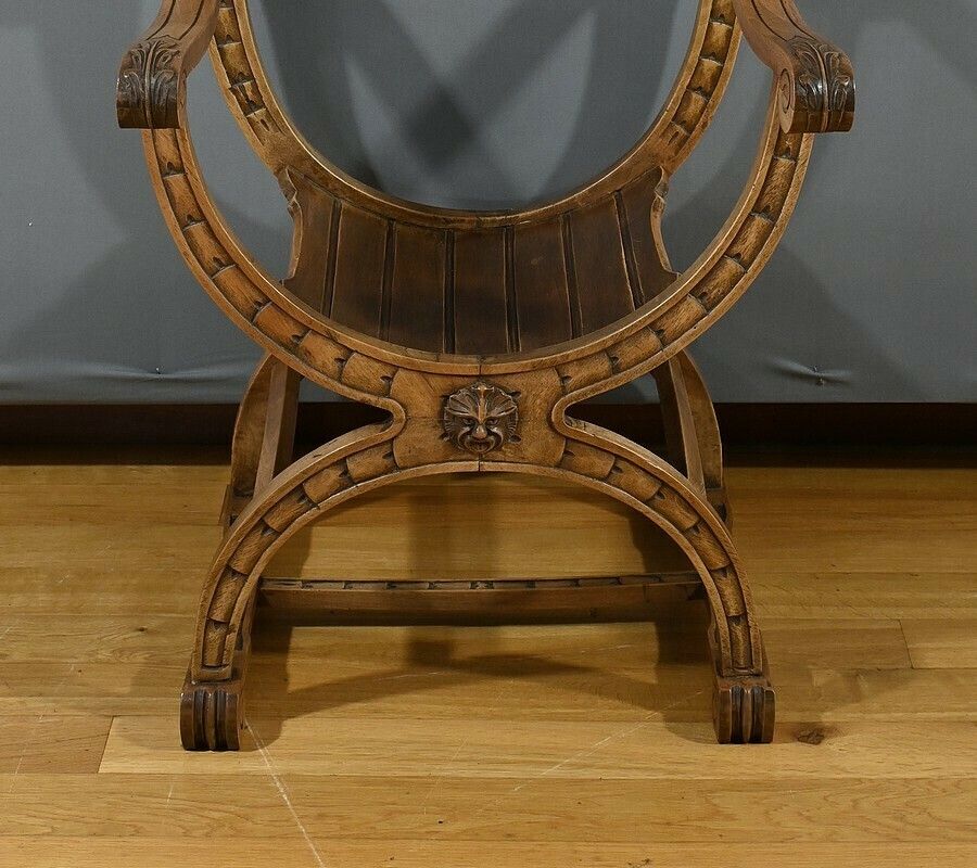 photo furniture Dagobert Armchair In Walnut, Medieval Style – Late 19th Century