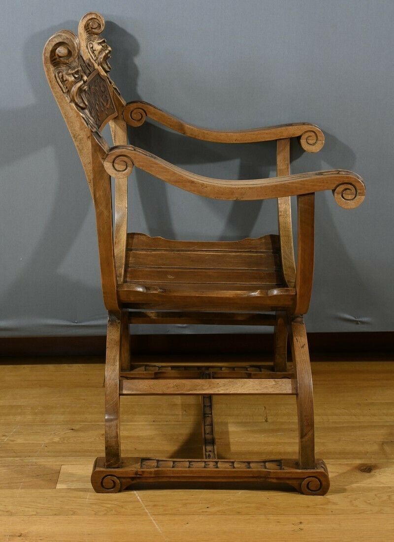 Furniture Dagobert Armchair In Walnut, Medieval Style – Late 19th Century photo