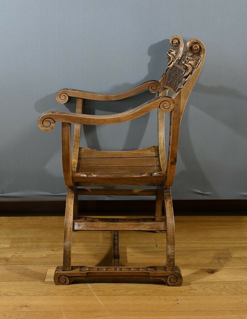 710.0 Dagobert Armchair In Walnut, Medieval Style – Late 19th Century photo