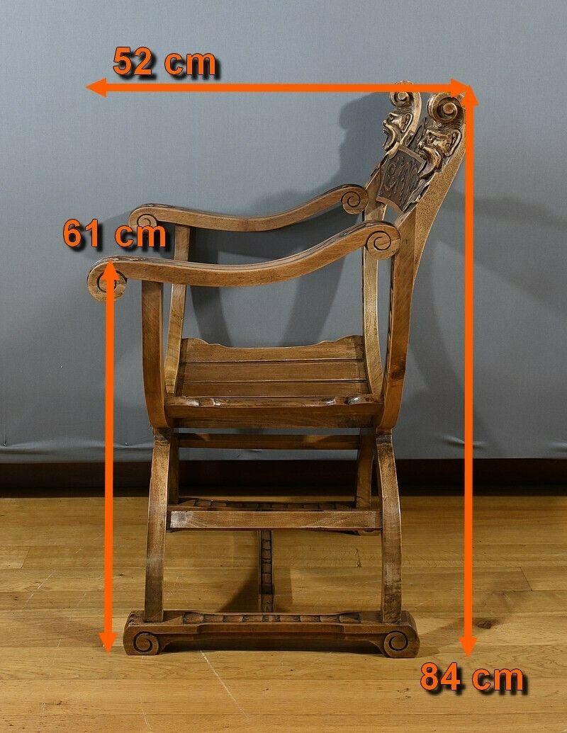 photo vintage Dagobert Armchair In Walnut, Medieval Style – Late 19th Century