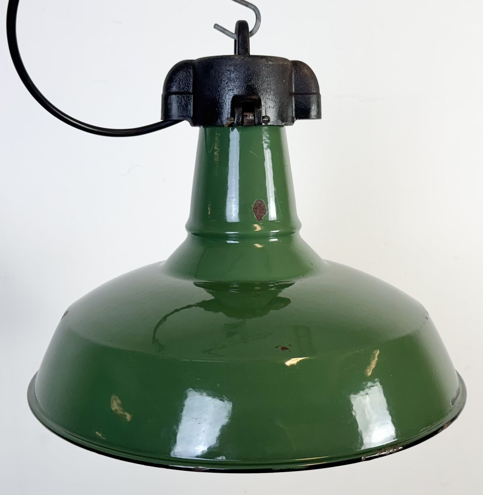 Industrial Green Enamel Factory Pendant Lamp, 1960s photo furniture