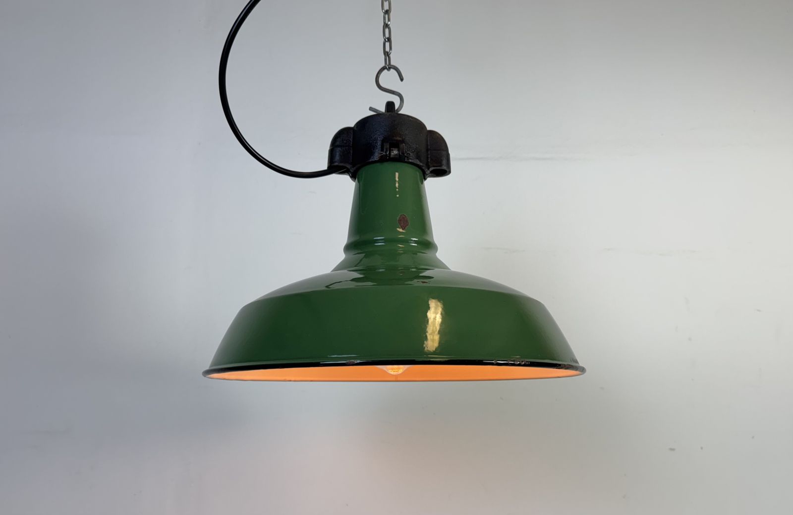219.0 Industrial Green Enamel Factory Pendant Lamp, 1960s photo