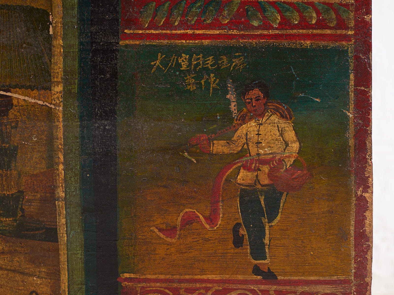 Antique Chinese Storage Trunk With Chairman Mao Painting (C.1900) #6 photo vintage