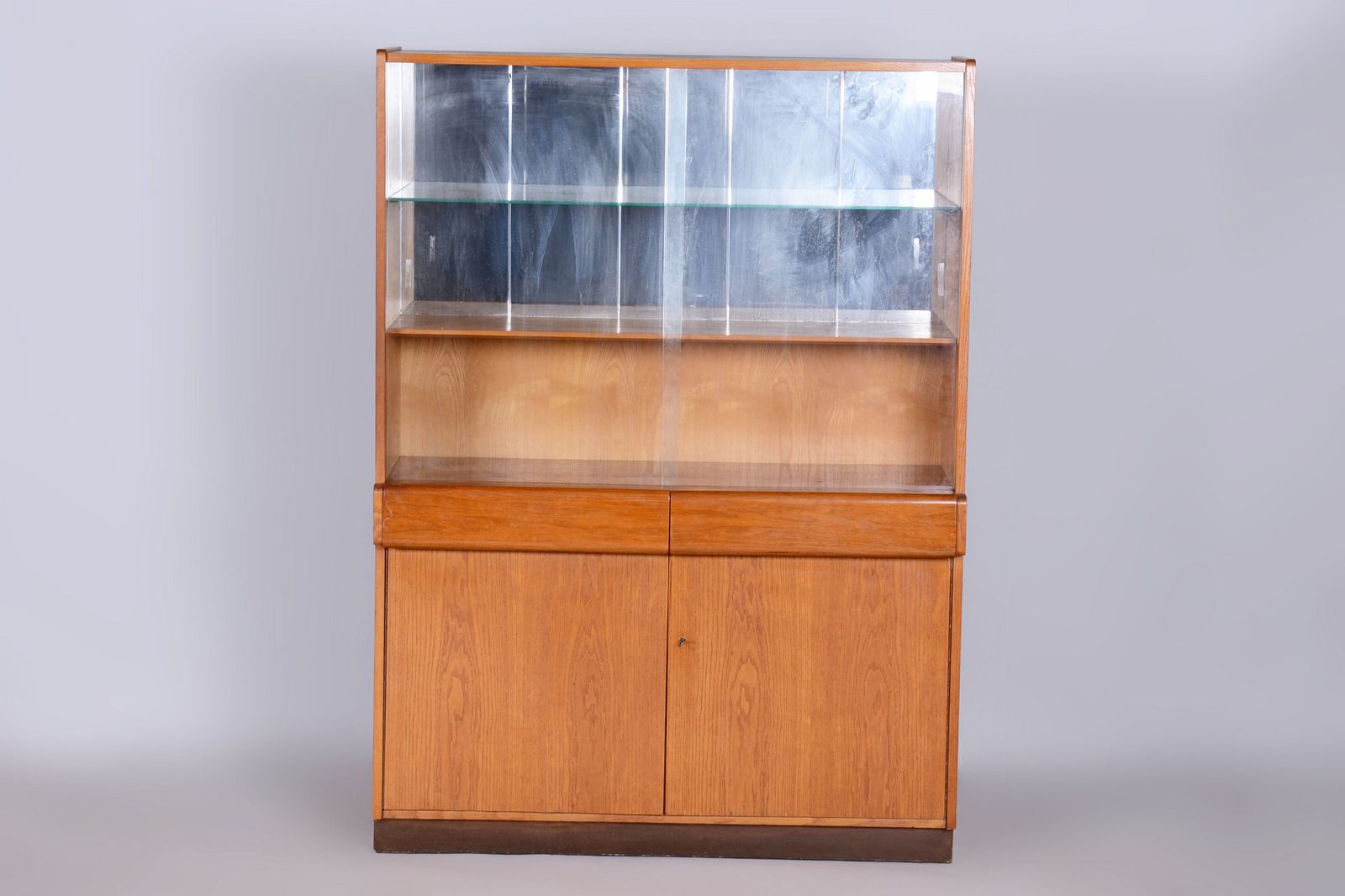 Restored Art Deco Display Cabinet , Oak And Glass, Czech, 1940s photo furniture