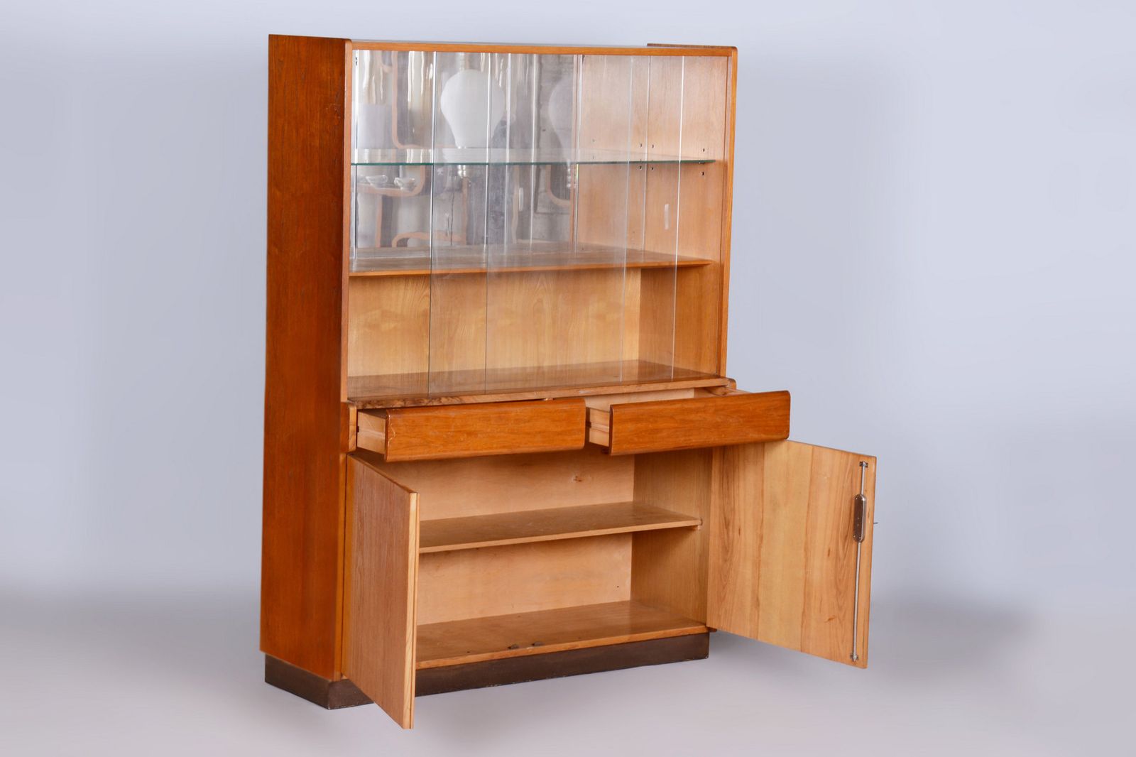 Restored Art Deco Display Cabinet , Oak And Glass, Czech, 1940s photo for sale