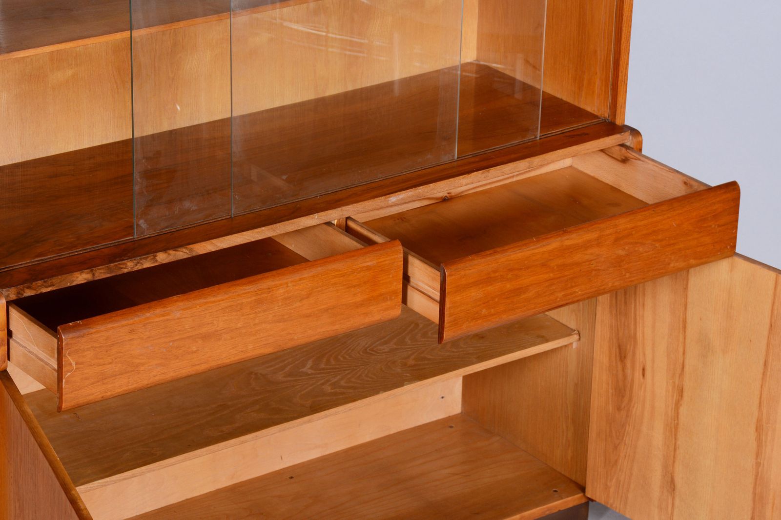 Restored Art Deco Display Cabinet , Oak And Glass, Czech, 1940s photo vintage