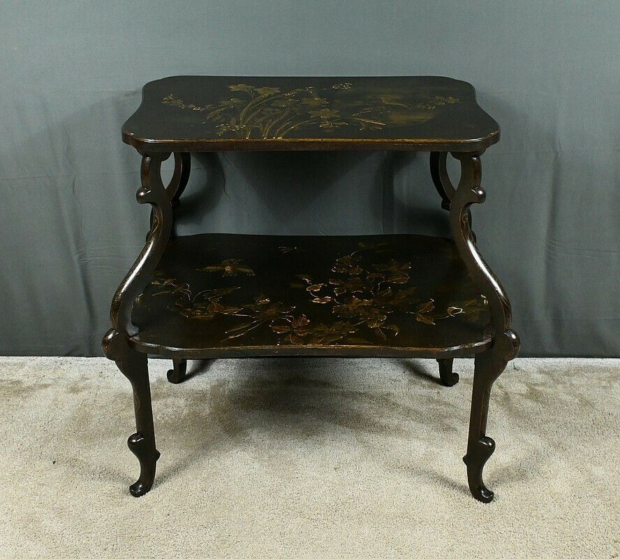 Lacquered Wooden Tea Table With Asian Decorations – Late 19th Century photo for sale