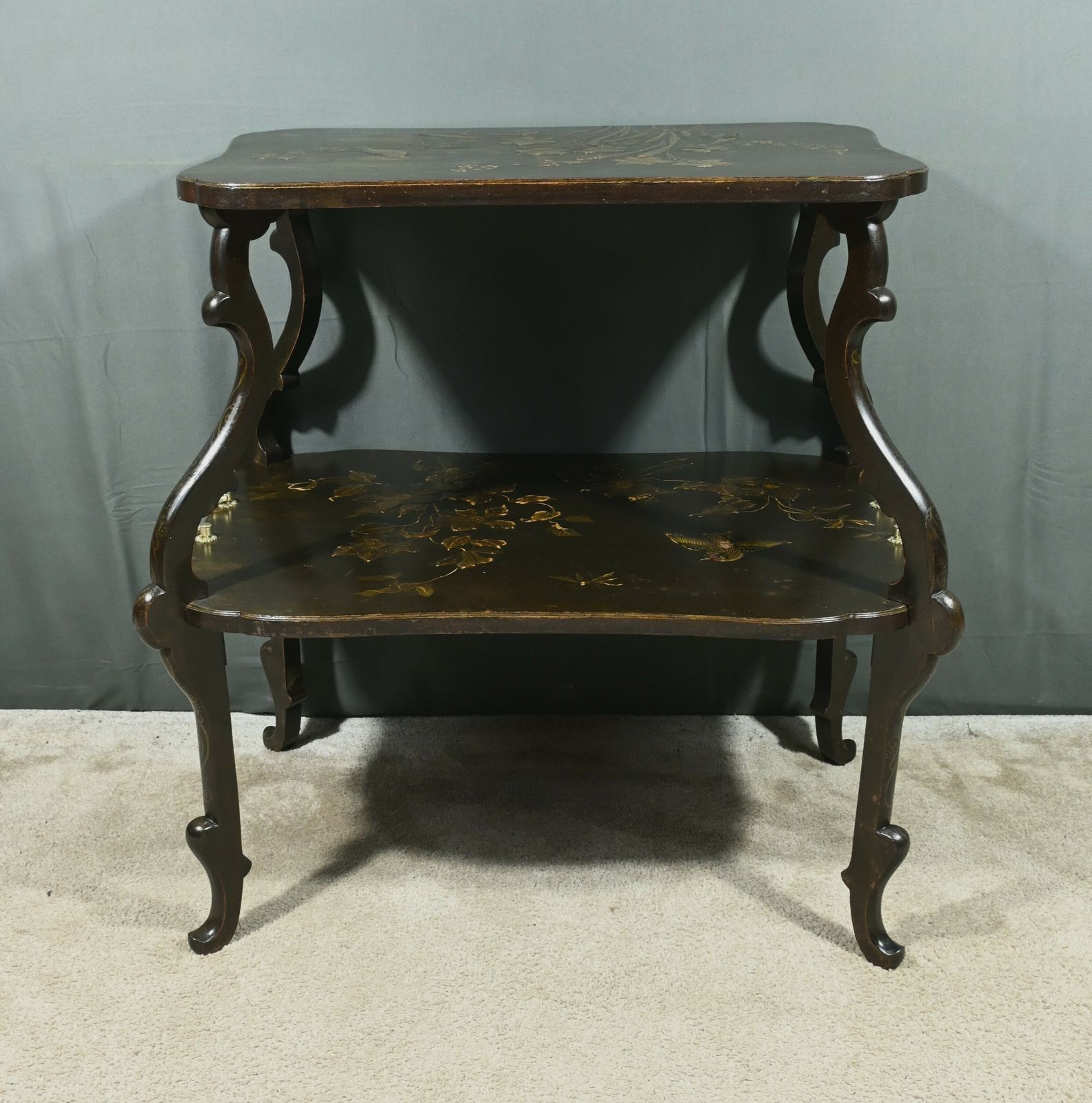 Furniture Lacquered Wooden Tea Table With Asian Decorations – Late 19th Century photo