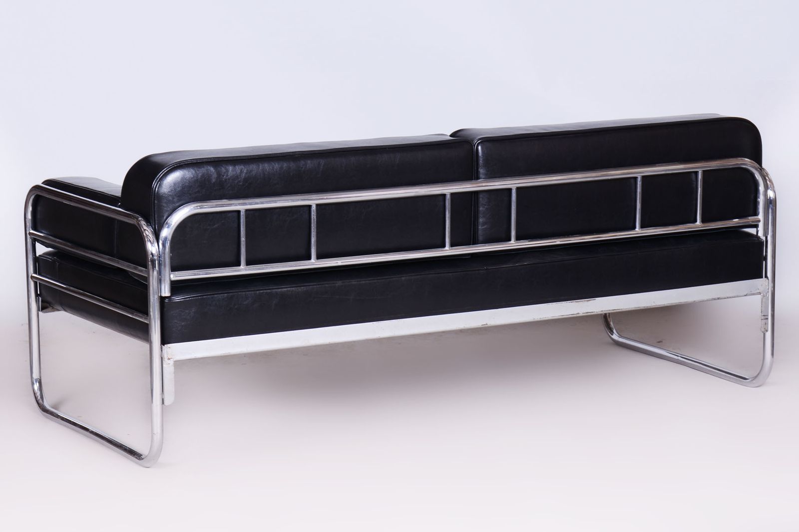 photo furniture Restored Bauhaus Sofa, By Vichr A Spol., Chrome, Leather, Czech, 1930s