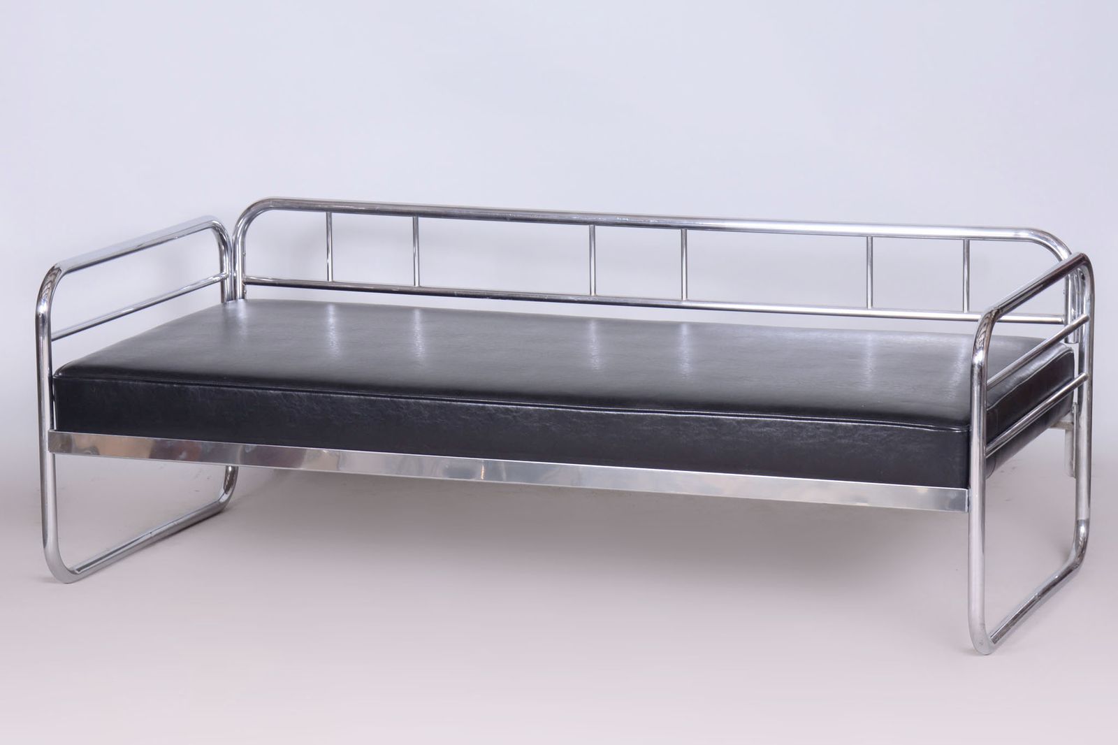 photo for sale Restored Bauhaus Sofa, By Vichr A Spol., Chrome, Leather, Czech, 1930s