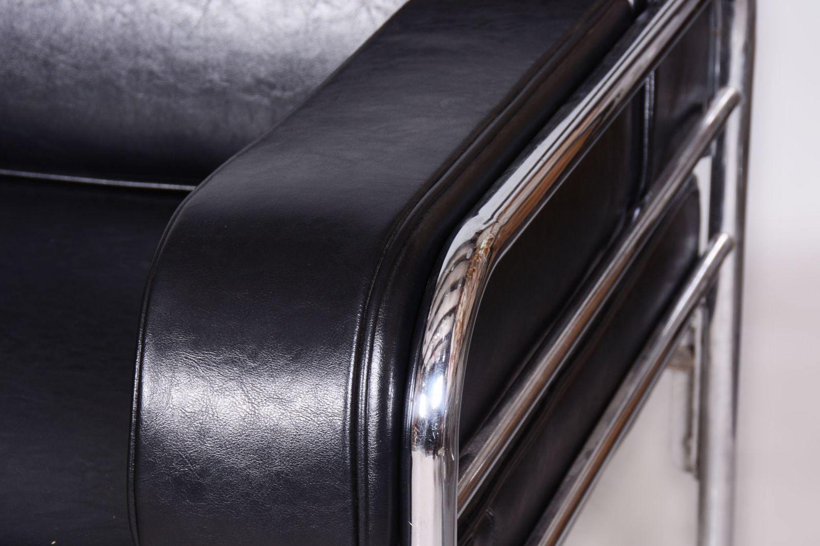 Furniture Restored Bauhaus Sofa, By Vichr A Spol., Chrome, Leather, Czech, 1930s photo