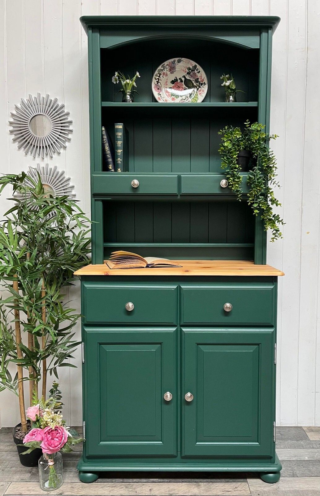 Small Pine Country Farmhouse Pine Welsh Dresser Cupboard Storage photo vintage