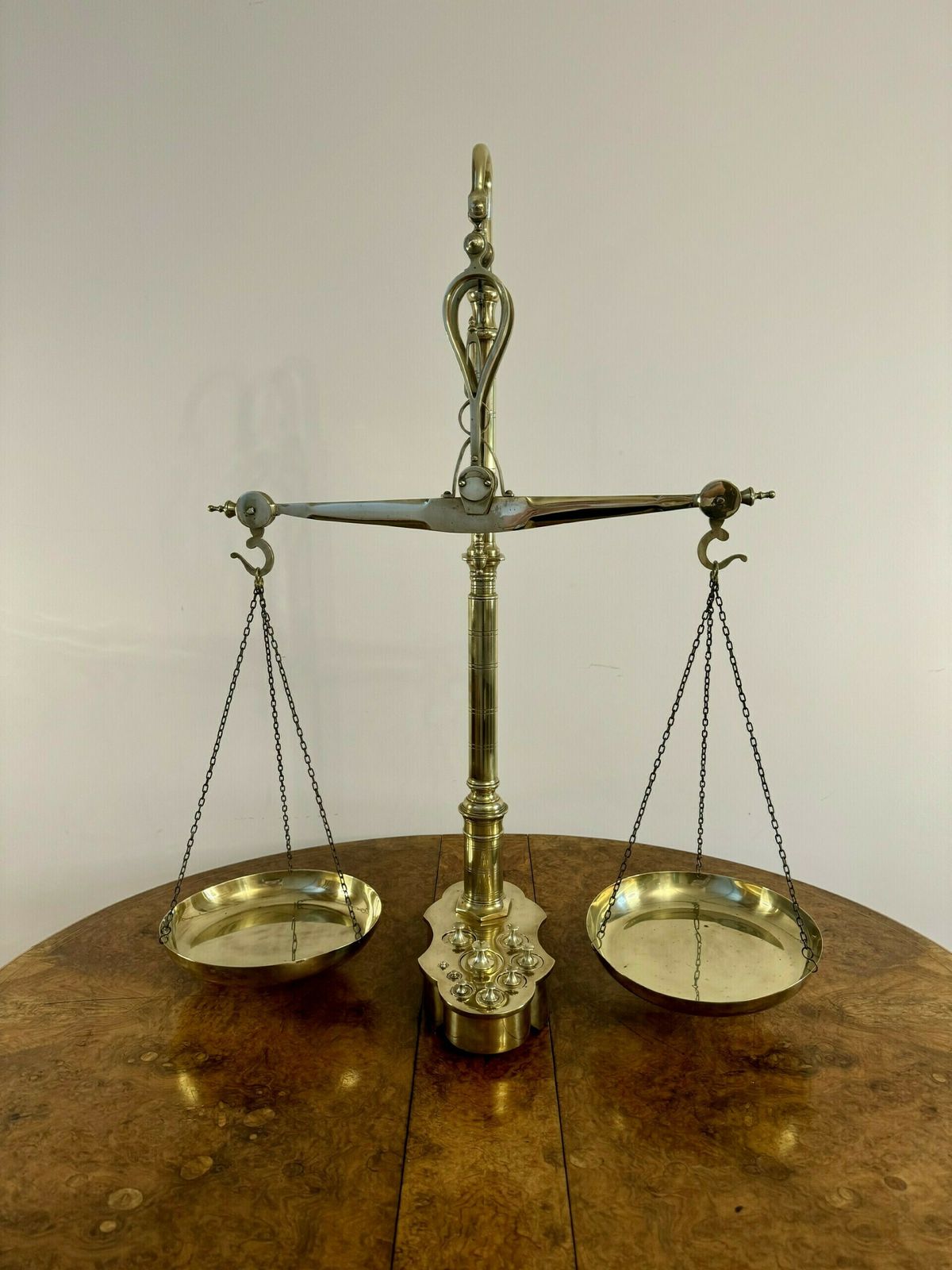 Large Pair Of Quality Victorian Brass Beam Scales And Weights photo 795.0
