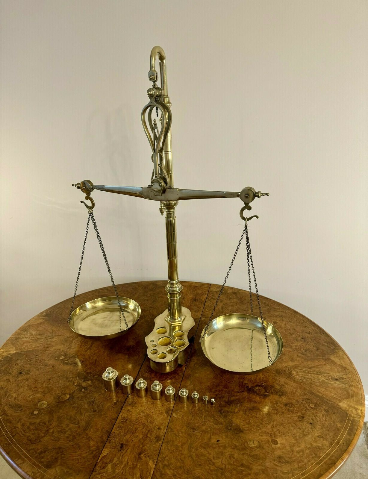 Large Pair Of Quality Victorian Brass Beam Scales And Weights photo vinterior
