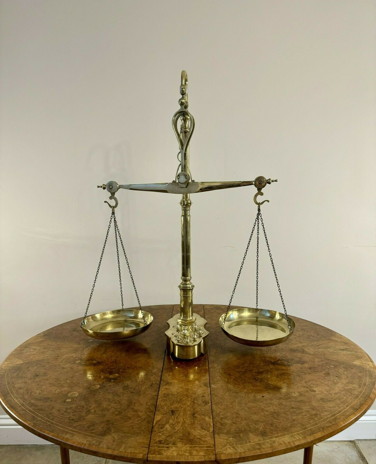 Large Pair Of Quality Victorian Brass Beam Scales And Weights