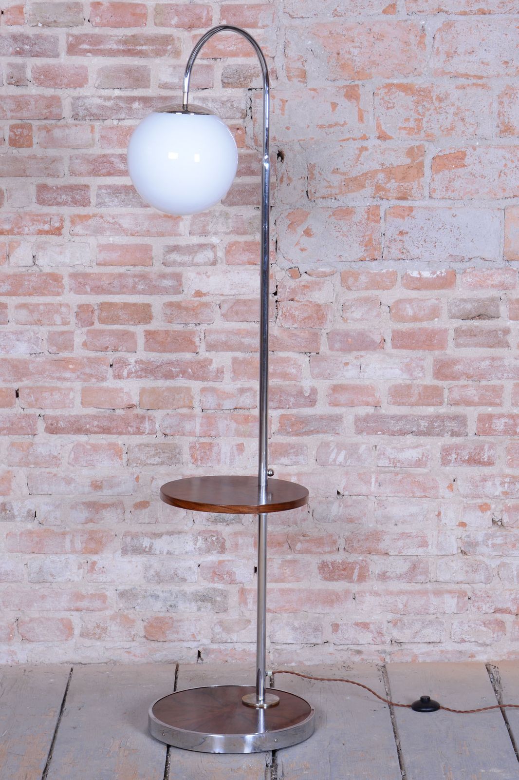 Restored Bauhaus Floor Lamp, By Hana Kučerová Záveská, Walnut, Czech, 1930s photo Lighting