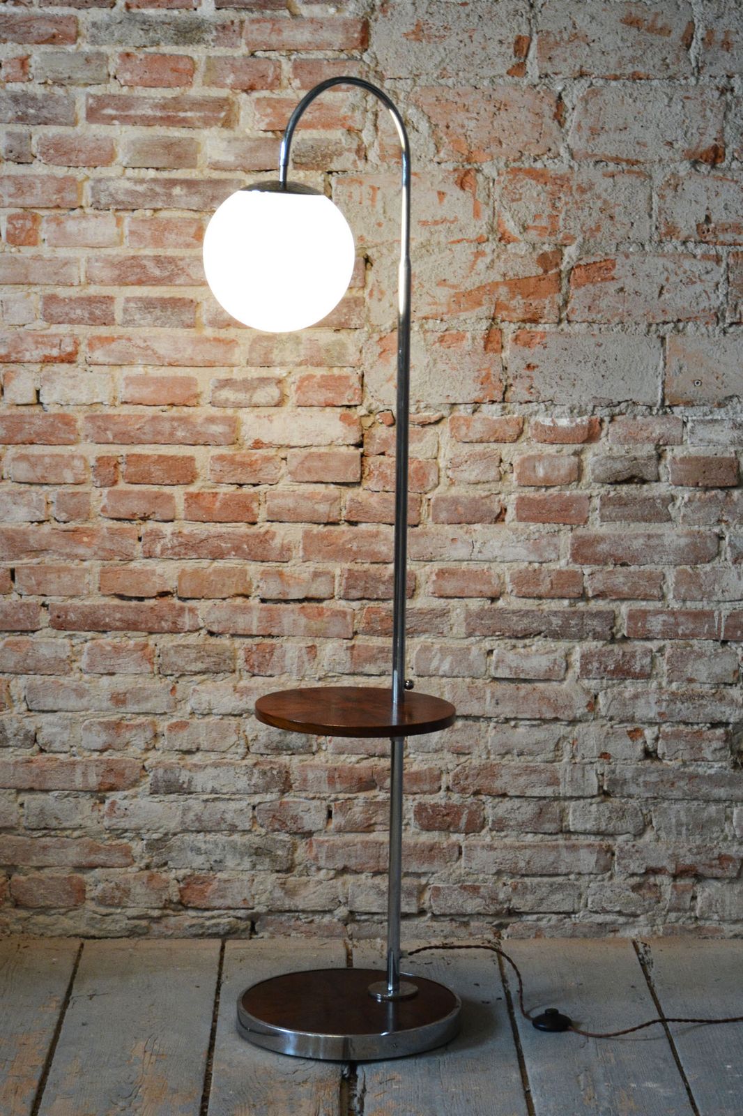 Lighting Restored Bauhaus Floor Lamp, By Hana Kučerová Záveská, Walnut, Czech, 1930s photo