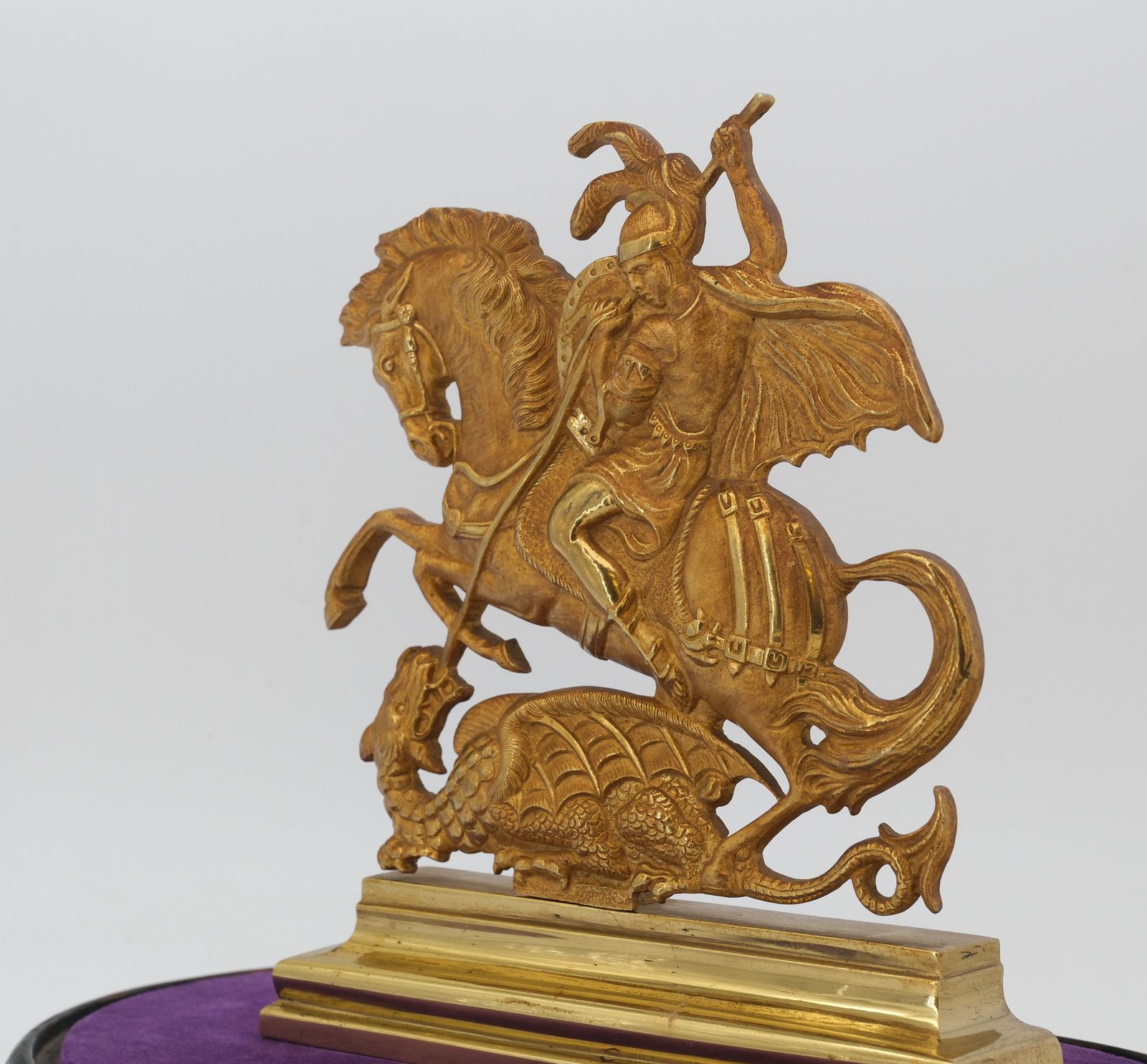 19th Century Bronze & Ormolu Saint George & The Dragon In Domed Glass Display Cloche Circa 1860 photo buy