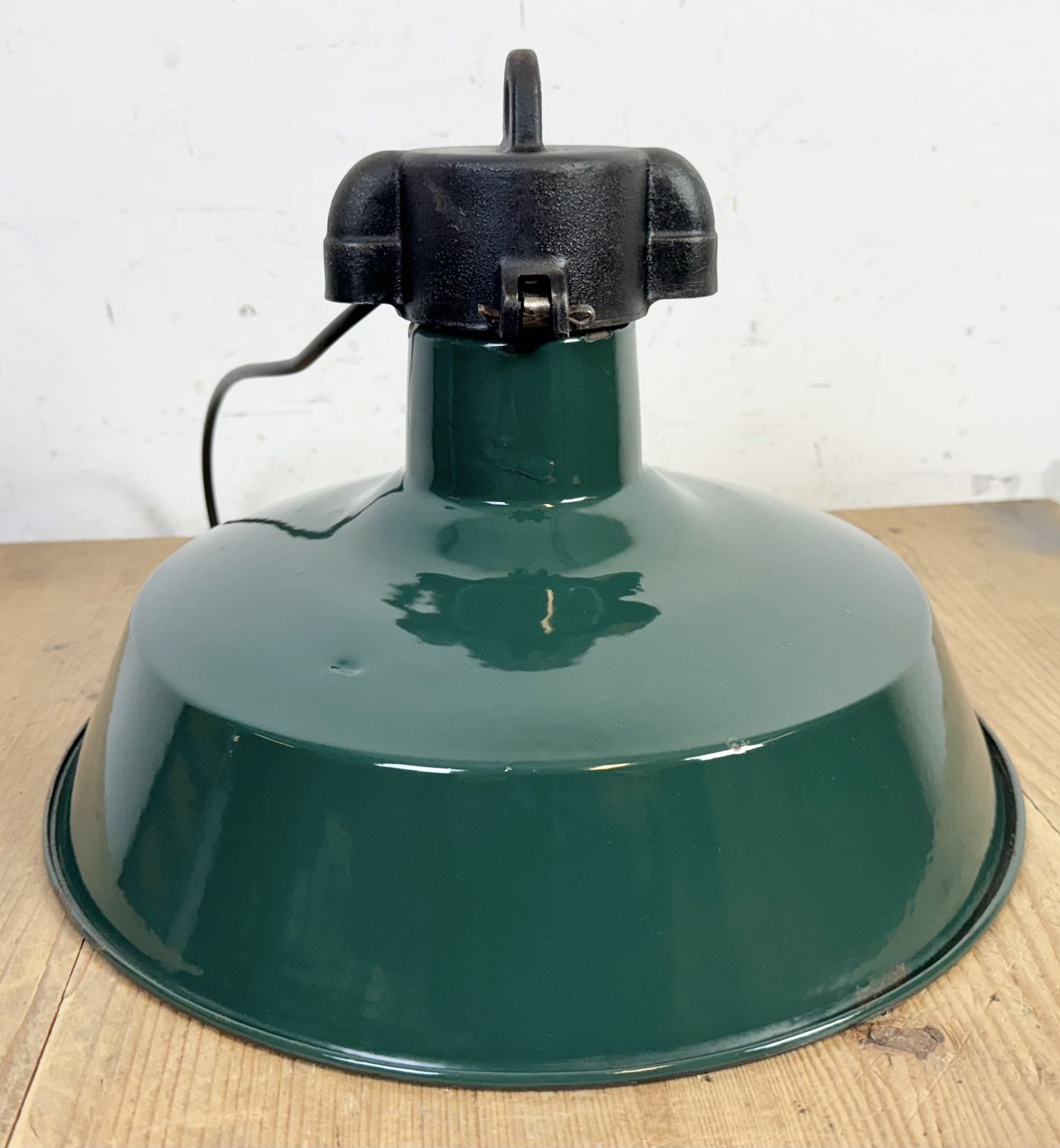 Lighting Industrial French Dark Green Enamel Factory Pendant Lamp, 1960s, 5x photo