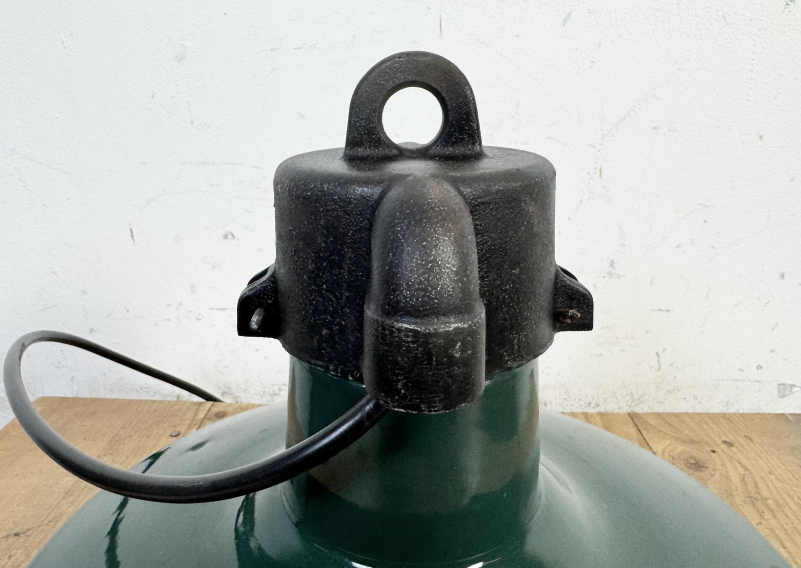photo buy Industrial French Dark Green Enamel Factory Pendant Lamp, 1960s, 5x