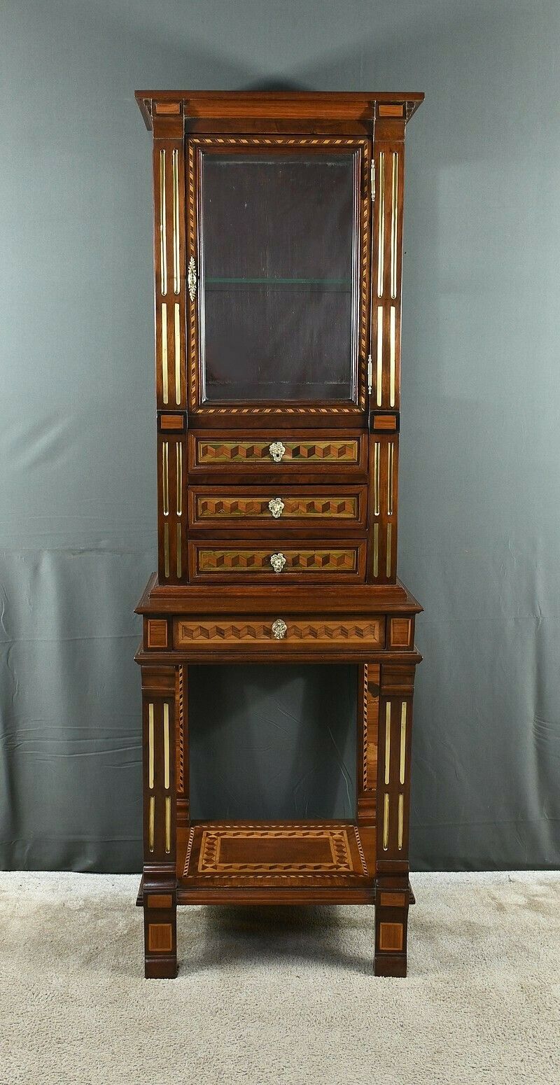 Rare Small Marquetry Display Cabinet, Louis XVI Style – Mid 19th Century photo for sale