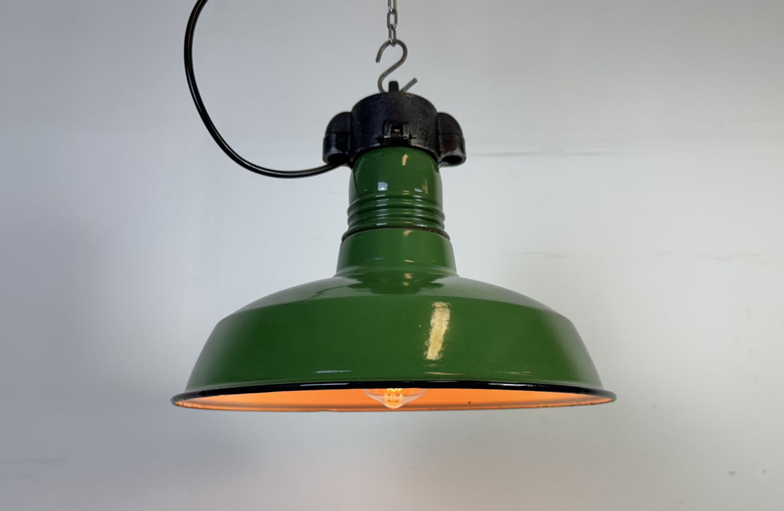 photo furniture Industrial Green Enamel Factory Pendant Lamp, 1960s