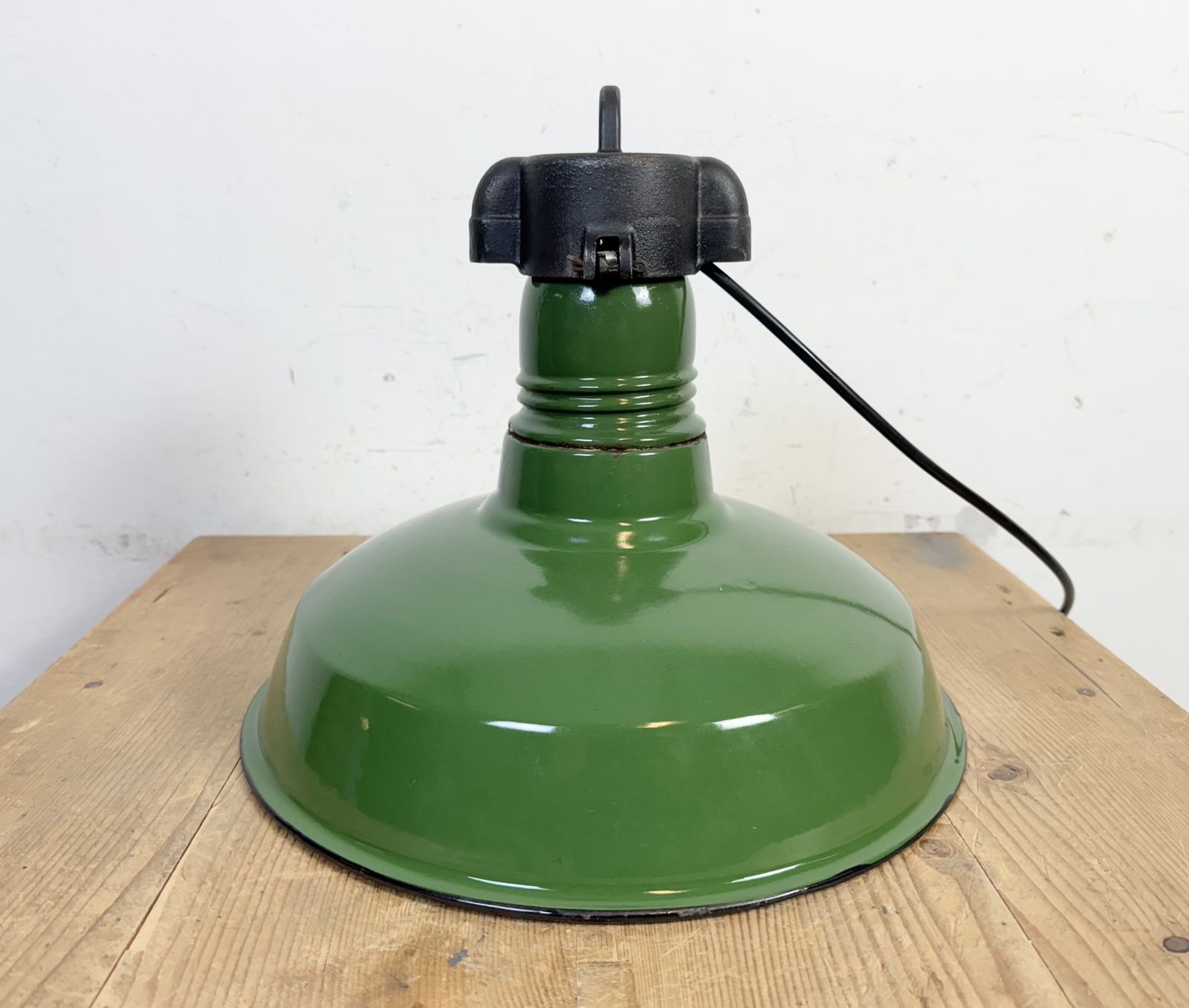 photo buy Industrial Green Enamel Factory Pendant Lamp, 1960s